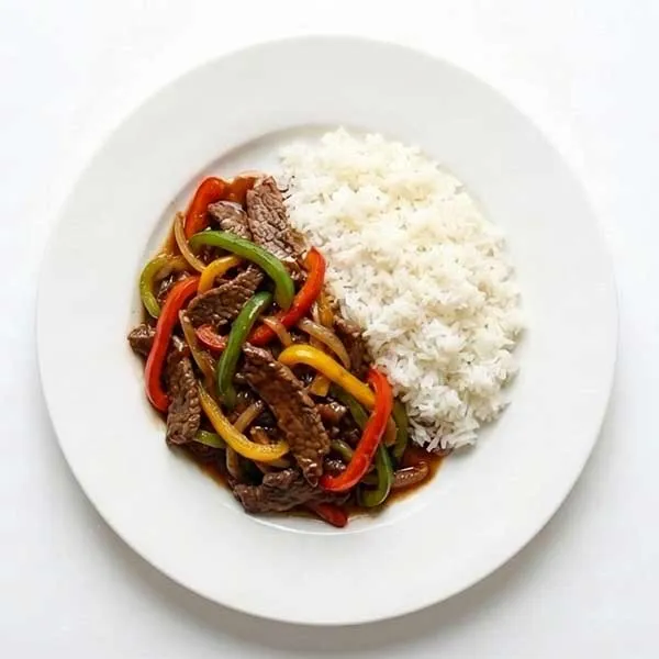 Beef & Bell Pepper Stir-fry with Steamed Jasmine Rice